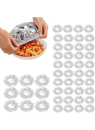 25PCS Aluminum Foil Food Covers, Elastic Stretch Bowl Covers, Reusable Kitchen Storage, Adjustable Lid