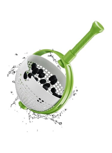 AMERTEER Good Grips Salad Spinner &amp; Dryer   Easy-to-Use Rotating Drain Basket with Collapsible Handle   Quick Dry Design for Lettuce, Fruits &amp; Vegetables   Non-Scratch Nylon Colander in White &amp; Green