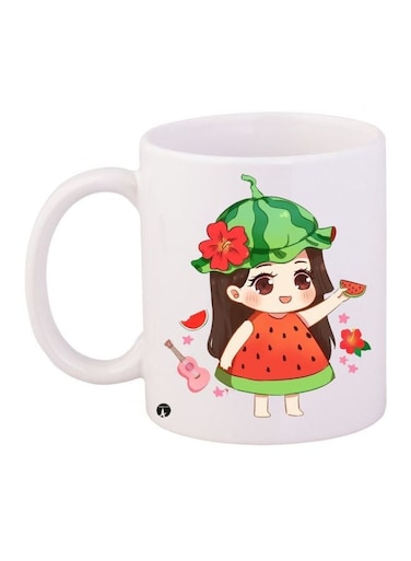 Girl Printed Coffee Mug White/Red/Green 11ounce