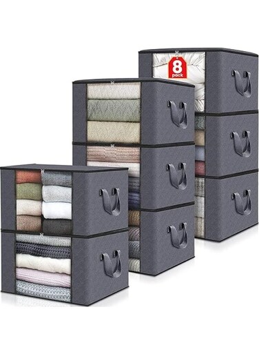 8 Pcs Large Storage Bags&iuml;&frac14;&OElig;Clothes Organizer&iuml;&frac14;&OElig;Heavy-Duty Foldable Organizers with Handles and Zippers&iuml;&frac14;&OElig;Breathable and Moisture-proof&iuml;&frac14;&OElig;for Storing Duvet Covers, Blankets, Clothing, and Household Items,60*43*35cm