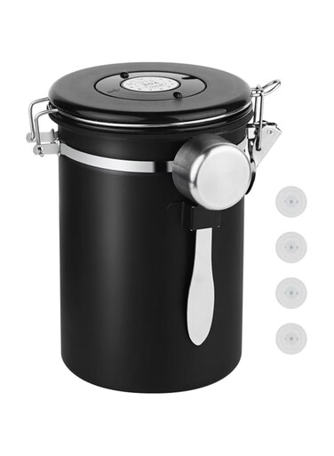 Ohtomber Coffee Canister Storage Container - 22OZ Stainless Steel Airtight Coffee Bean Storage Grounds Container with Date Tracker &amp; Measuring Scoop, Kitchen Food Canister Jar for Cereal, Sugar, Tea