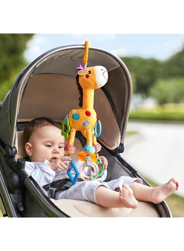 TOYBY Baby Stroller Toy, Soft Baby Hanging Toys,Plush Animals Baby Rattle Crinkle Squeaky Toys Car Seat Stroller Toys,Clip On Car Seat and Stroller Toy, Sensory Plush Toys for Newborn baby (Giraffes)