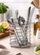 24-Piece Stainless Steel Cutlery Set with Holder   Modern Square Handle Flatware Set   Rust-Resistant Silver Spoon Fork Knife Set with Mesh Bottom Stand