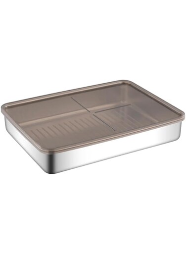 melala Bacon Cheese Container for Refrigerator, 304 Stainless Steel Airtight Deli Meat Storage Containers for Fridge Dishwasher Safe Kitchen Food Storage Containers with Lids (10.63 x 7.99 x 1.8inch)