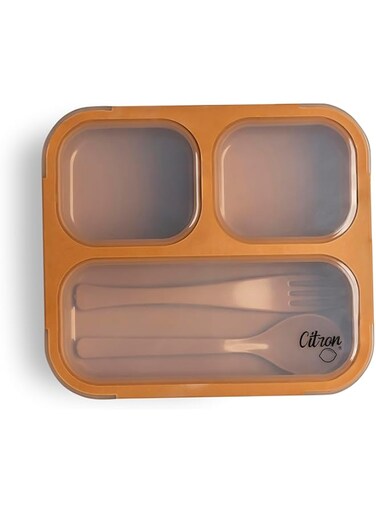 Citron- Bento Box Lunchbox comes with Fork and Spoon   Snack and Portion Control Containers for Kids &amp; Adults   Leakproof and BPA Free- Caramel