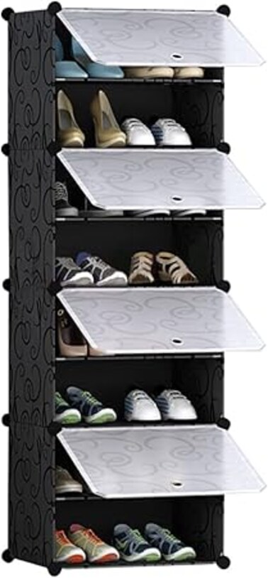 8 Tiers Shoe Rack 4 Cube DIY Plastic Shoes Cabinet with Doors Portable Modular Shoe Storage Organizer Tower Shelf Expandable Shoes Stand Space Saver for Entryway Hallway and Closet