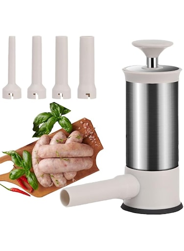 NALACAL Sausage Stuffer, Sausage Stuffer Machine Stainless Steel Vertical Homemade Sausage Maker 4 Stuffing Tubes, Fast Sausage Filling Manual Sausage Stuffer Machine, with Anti Slip Rubber Ring (2LB)