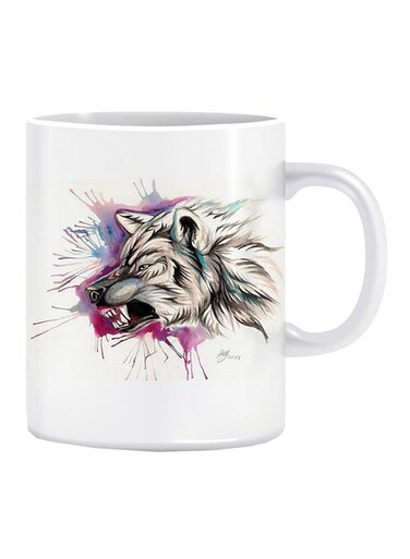 Print Wolf Printed Ceramic Mug White/Grey/Purple Standard