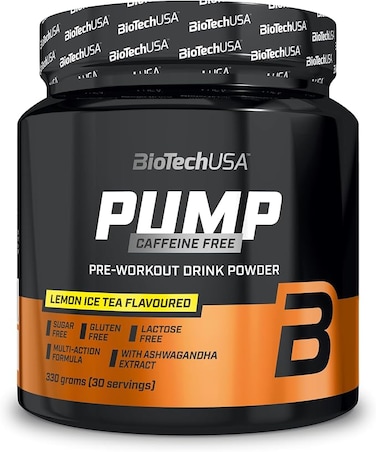 مشروب BioTechUSA Pump الخالي من الكافيين، للطاقة والتركيز ودعم المناعة، يحتوي على 19 مكونًا فعالًا، مسحوق مشروب ما قبل التمرين، 330 غرام، بنكهة شاي الليمون المثلج