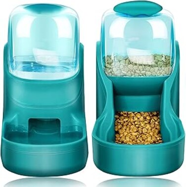 Dogs Cats Automatic Feeder,Small Medium Big Animals Automatic Pet Feeder Set Pet Automatic Water Dispenser and Food Bowl Set,3.8L(Green)