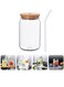 Glass Cans with Bamboo Cover 500ml Can Shaped Glass Glass Cups Transparent Water Cup Juice Drink Cup Drinking Cups with Straw for Water and Mixed Drink for Any Drink and Any Occasion