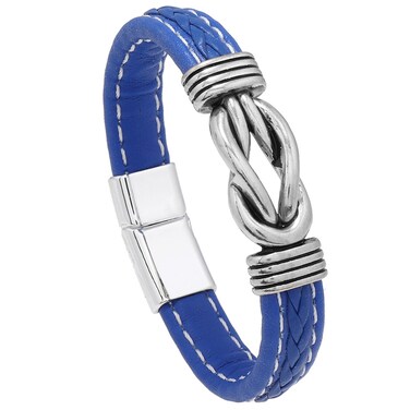 Simple Alloy Magnetic Clasp Leather Bracelet Personalized Braided Bracelet, Style: Blue 21cm
