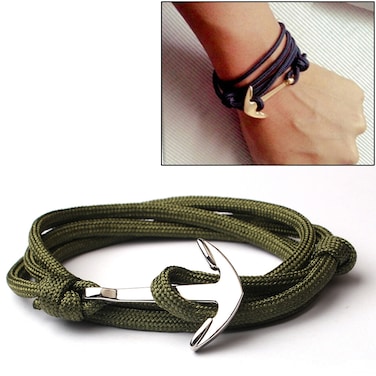 Alloy Anchor Charm Multilayer Leather Friendship Bracelets (Army Green)