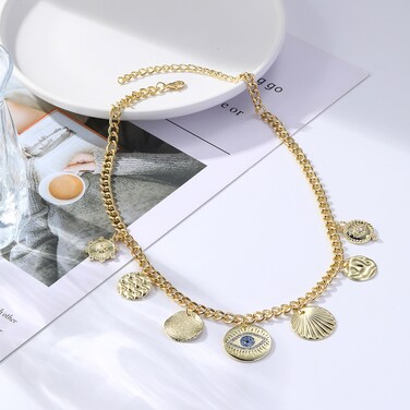N2211-2 Eye Seven Pendant Female Necklace Simple Multi-Pendant Necklace