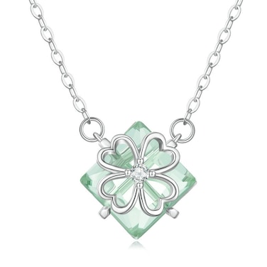 BSN279 Sterling Silver S925 Verdant Four-leaf Clover Pendant White Gold Plating