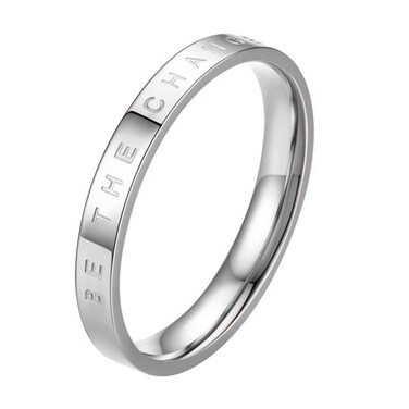 Fashion Simple Narrow BE THECHANGE Ring Electroplated 18k Titanium Steel Couple Ring, Size: 8 US Size(Silver)