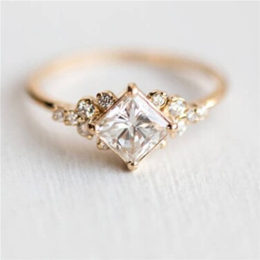 Geometric Square Rings for Women Wedding Rhinestone Finger Rings Charm Jewelry, Ring Size:6