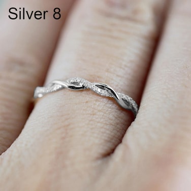 Woman Classical Cubic Zirconia Twist Shape Ring, Color:Silver(8) (8)