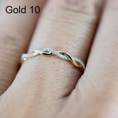 Woman Classical Cubic Zirconia Twist Shape Ring, color:gold(10)