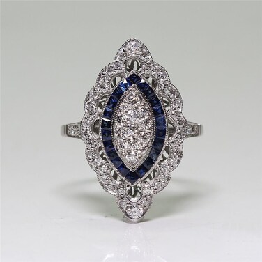 Women Sapphire Rhinestone Engagement Ring, Ring Size:8