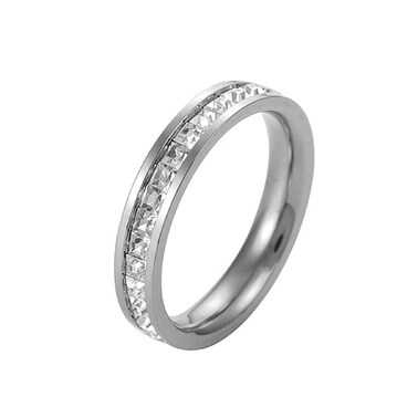 Girls Simple Titanium Steel Diamond Ring, Size: US Size 6(Single Row Silver)