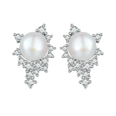 BSE761 Sterling Silver S925 White Gold Plated Zirconia Bead Earrings