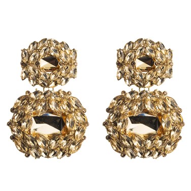 Female Earrings Exaggerated Alloy Geometric Glass Diamond Earrings(Golden)