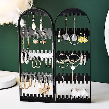 Earrings Studs Display Rack Folding Screen Jewelry Display Stand Necklace Storage Rack, Color: 2 Doors Black