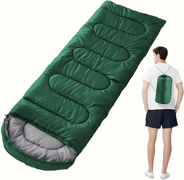Outdoor Sleeping Bag &ndash; Moisture Resistant &amp; Warm Sleeping Bag for Cold Weather Camping, Hiking, Backpacking &ndash; Lightweight &amp; Portable for Adults &amp; Kids &ndash; Green, 180x30cm