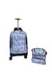 Kids Rolling School Backpack Set, 3-Piece with Lunch Bag and Pencil Case, Spinner Wheels.(Purple Design Print)