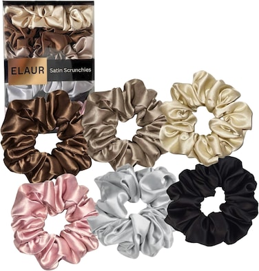 ELAUR Silk Scrunchies Satin for Women Girls   No Frizz No Crease   Soft Hair Accessories  Medium Hair Ties Scrunchy   Black Pink Grey Elastic Hair Band   Pack of 6 Colors (Hazel)