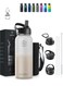 Insulated Stainless Steel Water Bottle with Straw with 3 Lids and Bag 1000 ml, Double Wall Thermos for Hot and Cold Drinks for Gym and Work, Wide Mouth, Leak Proof, 1 liter, Desert White