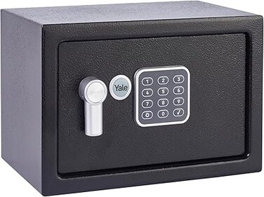 Yale YEC/200/DB1 Small Alarmed Value Safe, 130 db built in Alarm, Steel Construction, Steel Locking Bolts, Emergency Overide Key, Wall and Floor Fixings, Black, 8.6 Litre Capacity 20 x 31 x 20 cm