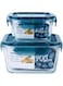 Mondex 2Pcs 400ml &amp; 900ml Square Borosilicate Glass Food Storage Container Lunch box With Blue Lid