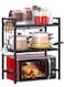 Yoawllty Microwave Stand, 2-Tier Microwave Oven Rack With 6 Hooks, Expandable Horizontal Extension Microwave Shelf, Kitchen Counter Organizer for Toaster Oven Rice Cooker