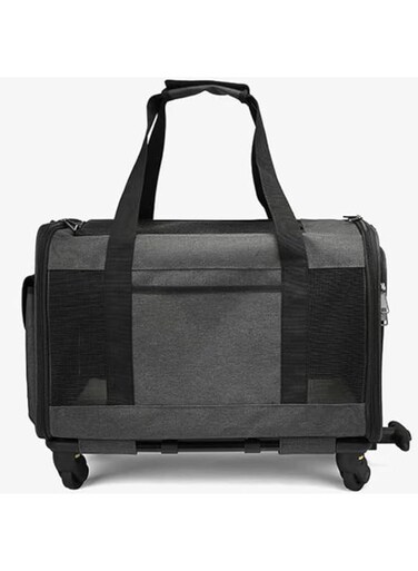 TOMVAES Pet Trolley Box, Dark Gray Dog Carrier With Detachable Wheels &amp; Adjustable Shoulder Belt, Cat Carrying Bag, Puppy Kitten Travel Backpack, Foldable Pet Handbag, 47 * 26.5 * 39cm