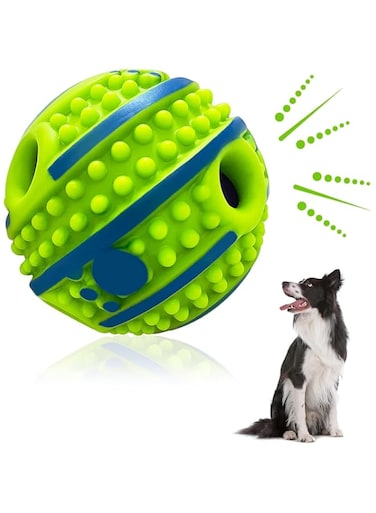 Caroyee Ball for Dogs 3.94in Teeth Cleaning Dog Toy Ball Interactive Dog Ball Giggle Sounds When Shake or Roll for Playing Training for Medium Large Dogs Gift