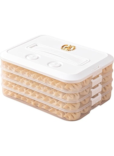 Dumpling Box&iuml;&frac14;&OElig;Stackable Snack Container with Lid and Handle&iuml;&frac14;&OElig;4-Layer Food Storage Container with Time Recoder&iuml;&frac14;&OElig;Easy to Carry&iuml;&frac14;&OElig;for Storaging Meat, Dumplings, Pasta, Noodles, Lasagna