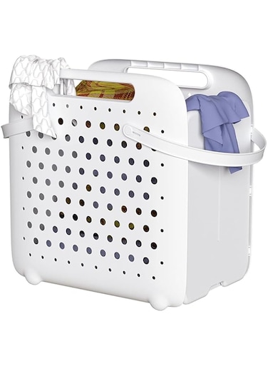 Paporich Collapsible Laundry Baskets, Plastic Laundry Basket, Foldable Laundry Basket, Portable Waterproof Dirty Clothes Hamper for Laundry, Basket with Handle (White)