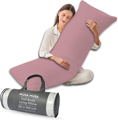 MUSA Full Body Long Pillow - Breathable Polyester Filling, Pregnancy Pillow for Belly Support (Pink, 50 x 140cm)