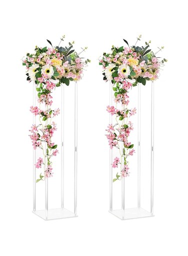 BPA Wedding Centerpieces Acrylic Vases - 2 Pcs 39in Tall Flower Vase Flowers Stand for Party Tables Decorations - Elegant Bulk Weddings Decoration Table Geometric Centerpiece Stands