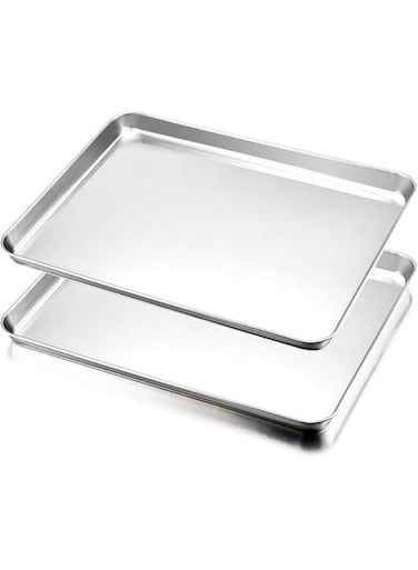 Baking Tray Set of 2, Stainless Steel Oven Tray&ndash; Large Cookie Sheet Pan for Baking Cooking Serving - 40 x 30 x 2.5 cm, Healthy &amp; Non Toxic, Easy Clean &amp; Dishwasher Safe
