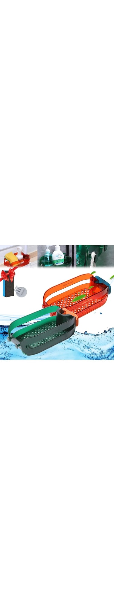 SYOSI 2 in 1 Kitchen Sink Organizer, Detachable Sponge Holder with Draining Holes, Space Saving Faucet Drain Rack, Home Sink Storage Solution (2 Pcs Green - Red)