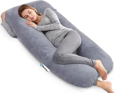 Pregnancy pillow U shaped Maternity Body long pillows for sleeping to pregnant women with washable velvet cover (Dark Grey, 55")