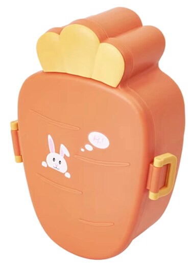 Twisoo Cute Rabbit Lunch Box for Kids - 900ml BPA-Free Food Grade PP, 3 Compartment Leakproof Lunchbox with Spoon &amp; Fork, Clip Lock Spillproof Design, Ideal for School (Orange)