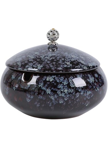 DFDTYCA Ceramic Ashtrays with Lid for Cigarette, Windproof Ashtray for Home, Outdoors, Garden, Balcony, Patio (Starry Black)