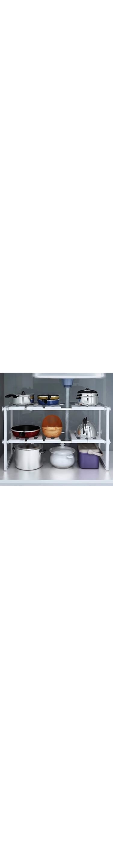 YumLock Kitchen Sink Dish Rack, Adjustable 2 Tier Under Shelf Storage Organize Rack Holder, White