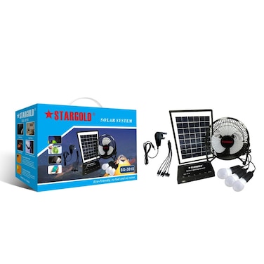 STARGOLD Solar Lighting System 6W Solar Panel 3LED Bulbs With 5W Fan 5 In 1 Charging Cable Control Box With Built In Battery