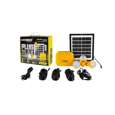 STARGOLD Solar Lighting System 4W/ 6V Solar Panel 3LED Bulbs With 10 In 1 USB Cable Control Box With Built In Battery