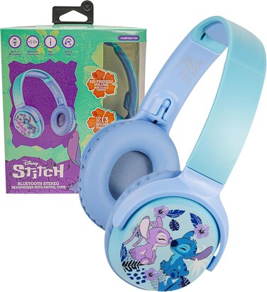 Volkano Disney Stitch 3D Bluetooth Wireless Stereo Headphones For Kids , Kid-Friendly Safe Volume Up To 10 Hours Playtime Soft Padded &amp; Adjustable Headband Swivel Cups Built-In Mic, Aux Input